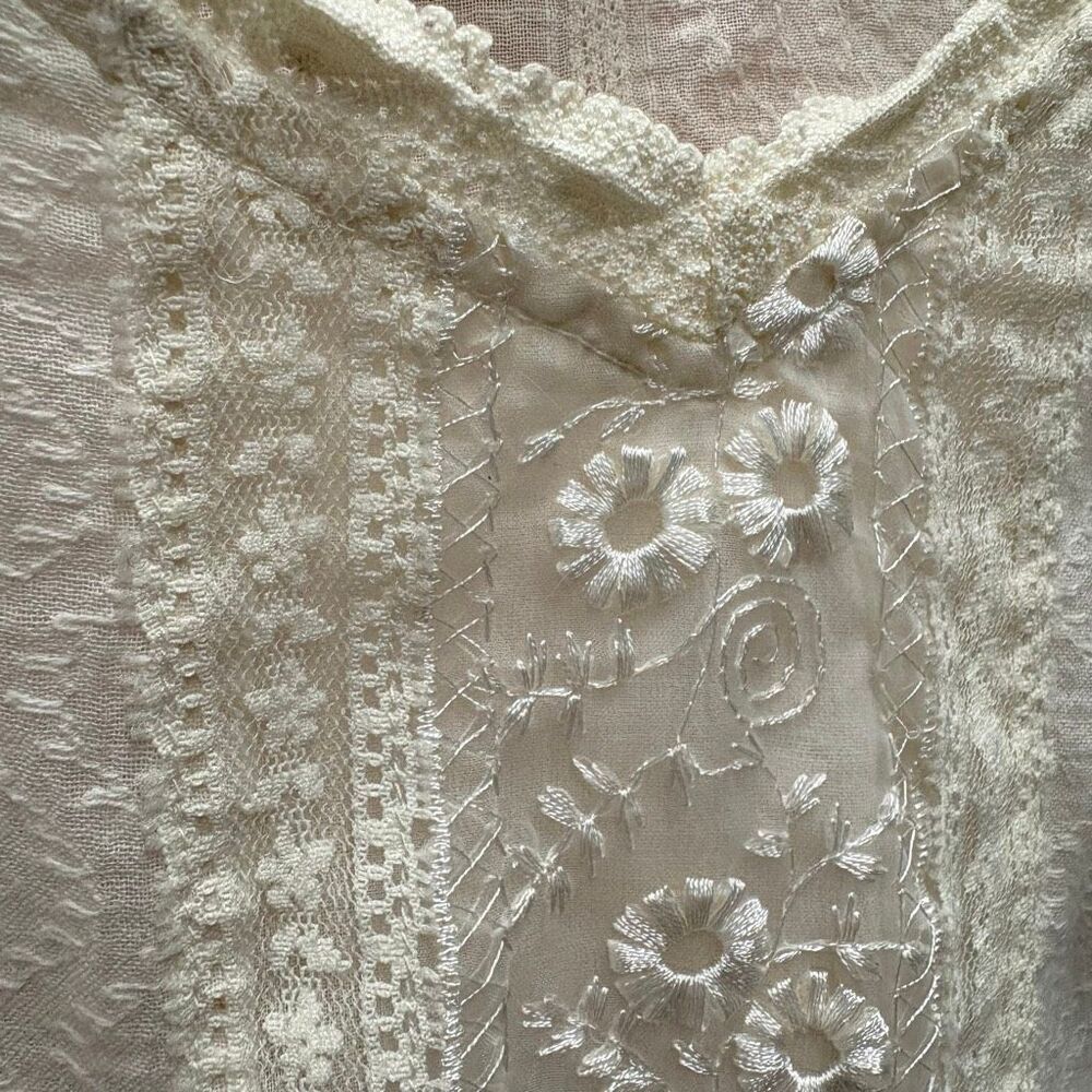 Canyon River Blues XL Cream Embroidered Lace Blouse Boho Colonial Romantic Artsy - Picture 5 of 10